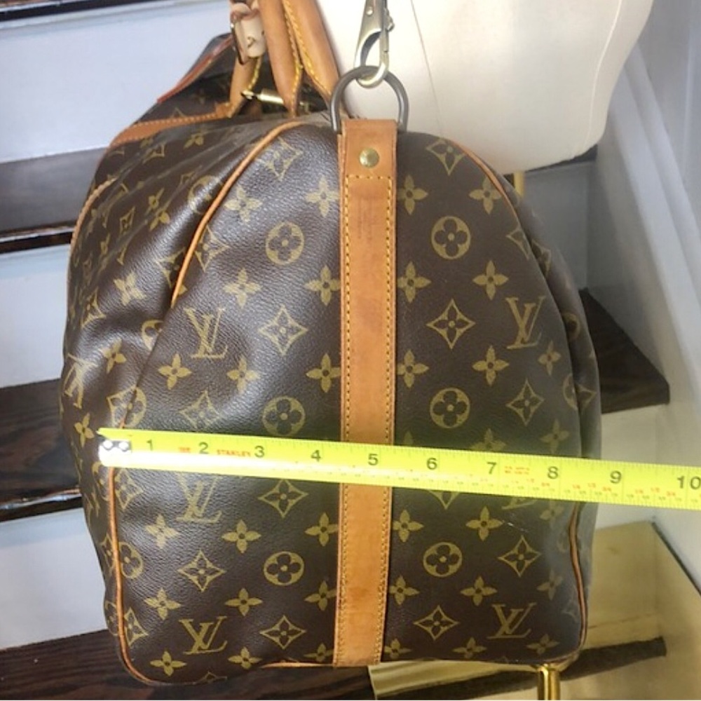 LOUIS VUITTON Monogram Keepall Bandolier Crossbody Weekend Travel Bag LV 55 - Picture 10 of 17